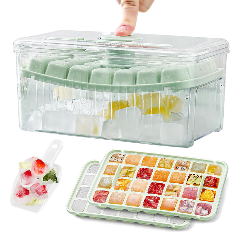 QIUUYG Ice Cube Tray with Lid and Bin Mini Ice Cube Trays for Freezer 2pack Ice Cube Mold with Ice Scoop Easy to Release & Sturdy Ice Maker for WhiskeyCocktail CoffeeDrinks