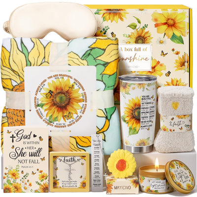 Christian Gifts for Women Faith Inspirational Religious Gifts Sunflower Gifts for Women Catholic Spiritual Gifts Valentines Day Birthday Gifts for Women Her Mom Sister Friend Grandma Wife w/ Blanket