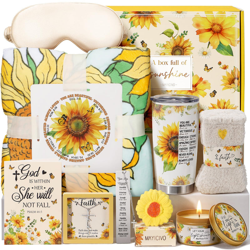 Christian Gifts for Women Faith Inspirational Religious Gifts Sunflower Gifts for Women Catholic Spiritual Gifts Valentines Day Birthday Gifts for Women Her Mom Sister Friend Grandma Wife w/ Blanket