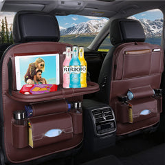 ASENDIWAY Car Back Seat Organizer with Foldable Table Tray PU Leather Backseat Organizer for Kids Toddlers Travel Car Kick Mats Seat Back Protector Storage Pocket with Touch Screen Tablet Holder
