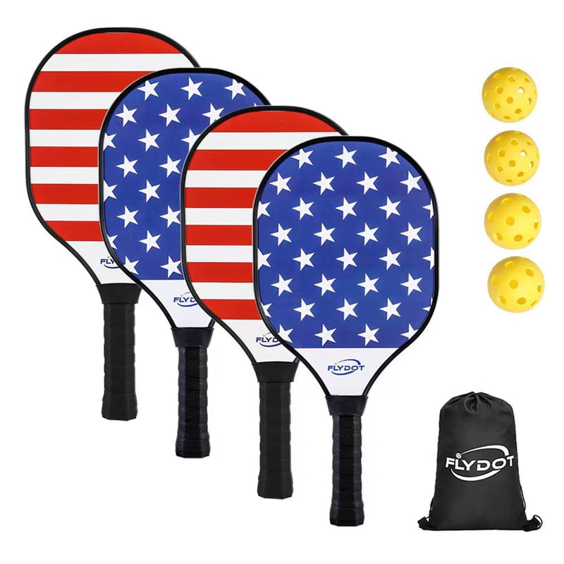 Flydot Pickleball Blue & Red Paddles Set of 4    1 Carry Bag Ergonomic Cushion Grip