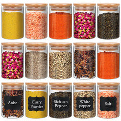 8 oz Glass Jars with Bamboo Lids  Borosilicate Glass Airtight Canisters sets Glass Food Storage Container Pantry Organization and Storage Jars Kitchen Canisters Sets Spice Jars Containers of 15