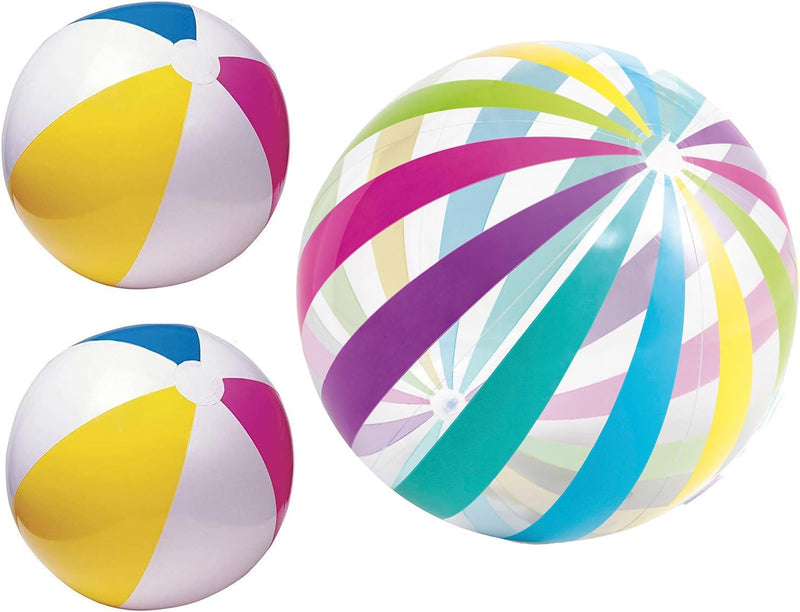 LINE42 Big Beach Ball Set for Summer Pool or Beach - One Jumbo Giant 42 Inch Beach Ball and Two 24 Inch Classic Beach Balls Rainbow Beach Balls for Swimming at The Pool